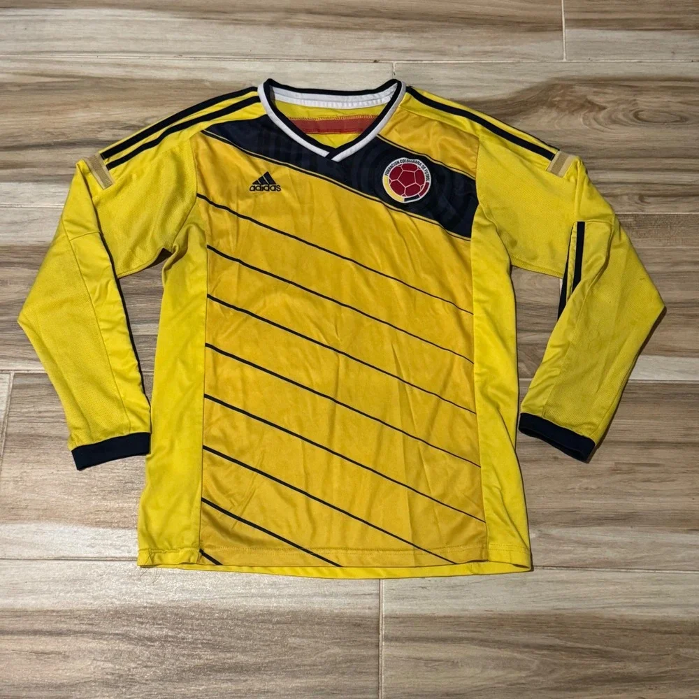 Adidas Colombia 2014 Home Soccer Jersey Long Sleeve Yellow G87445 Mens Small